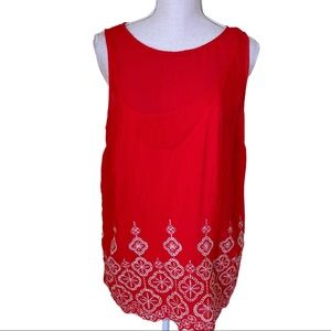 Figueroa & Flower Red-Orange Sleeveless Embroidered Blouse L